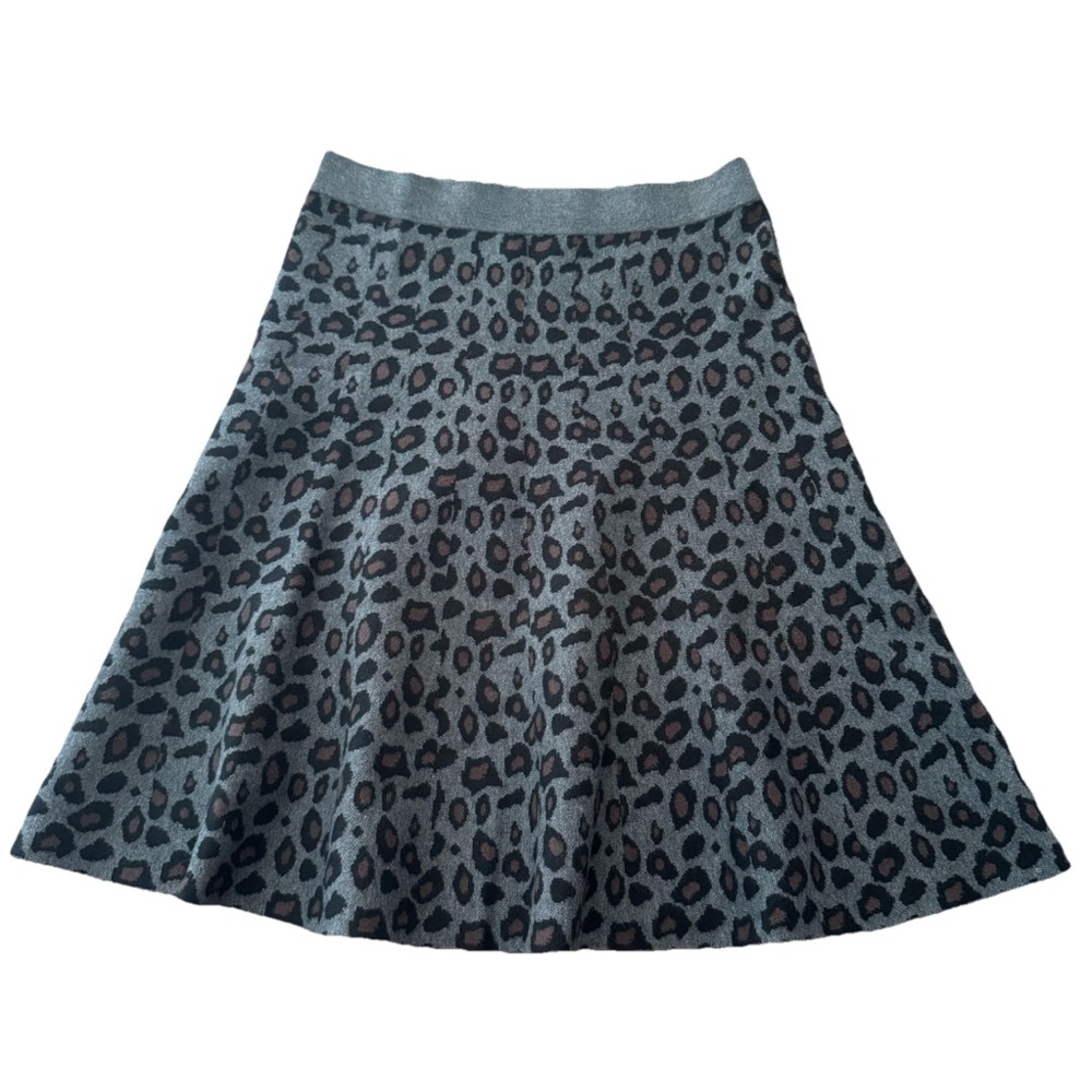 Ann Taylor Women’s Small Skirt Gray Black Brown Leopard A-Line Sweater Full